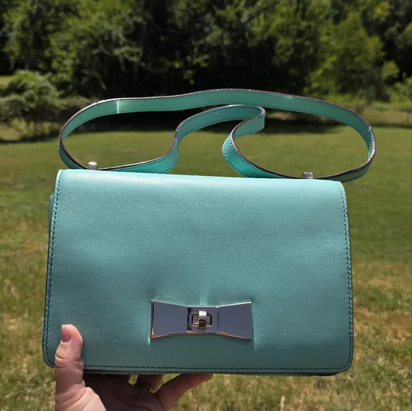 Kate Spade Teal Shoulder Purse Crossbody With Turn Lock Opening - Picture 8 of 9